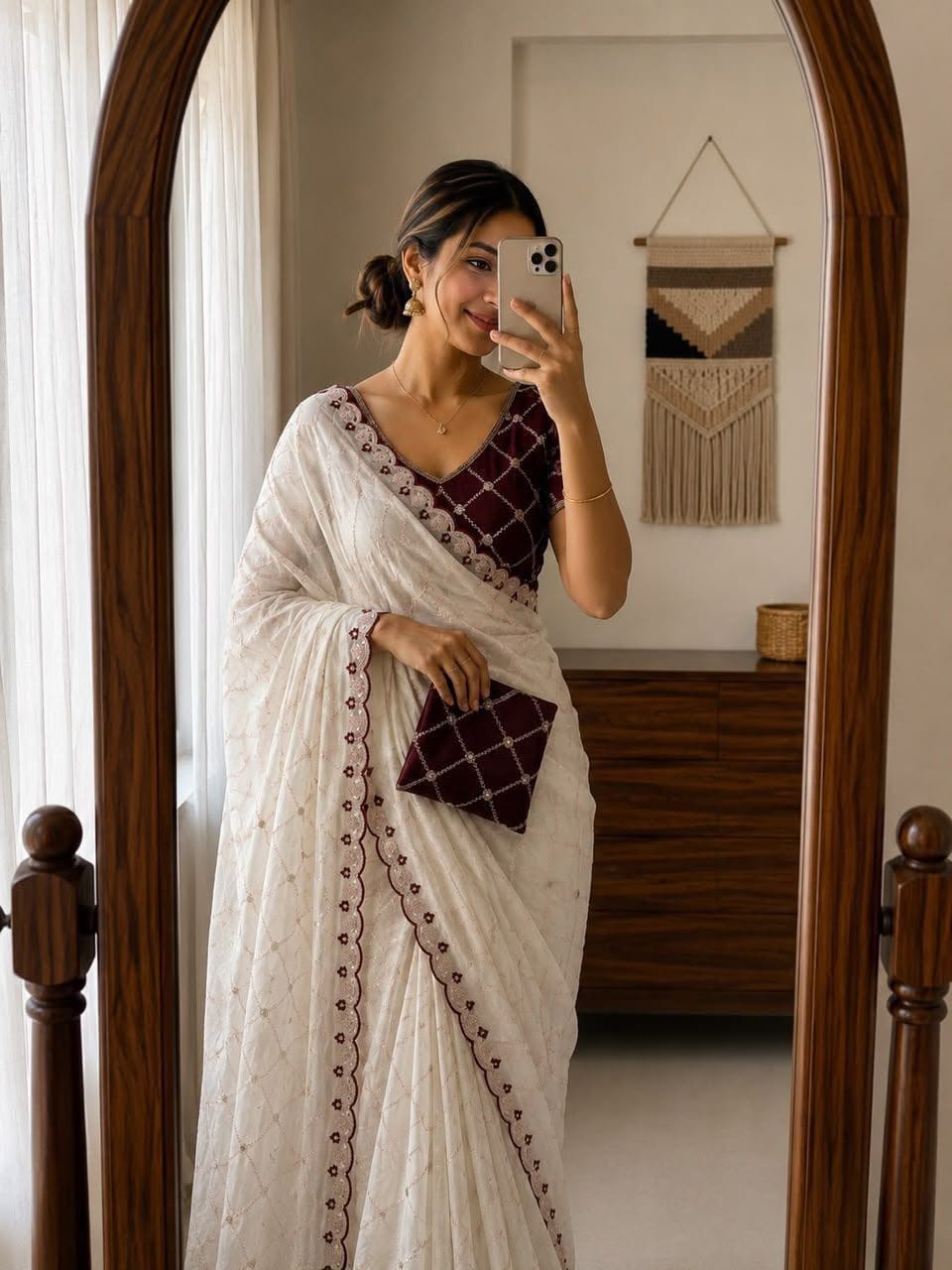 Label Tanuja-Star Georgette saree Multi Emrodairy Work With Running Blouse