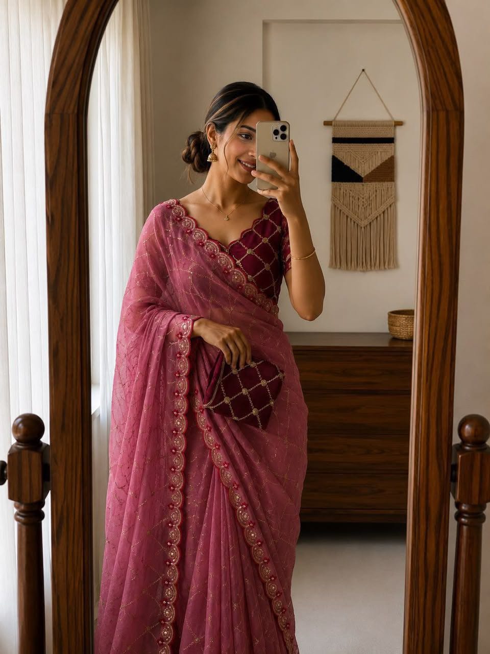 Label Tanuja-Star Georgette saree Multi Emrodairy Work With Running Blouse