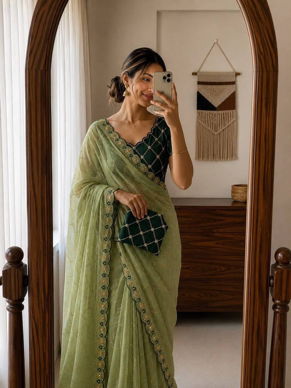 Label Tanuja-Star Georgette saree Multi Emrodairy Work With Running Blouse