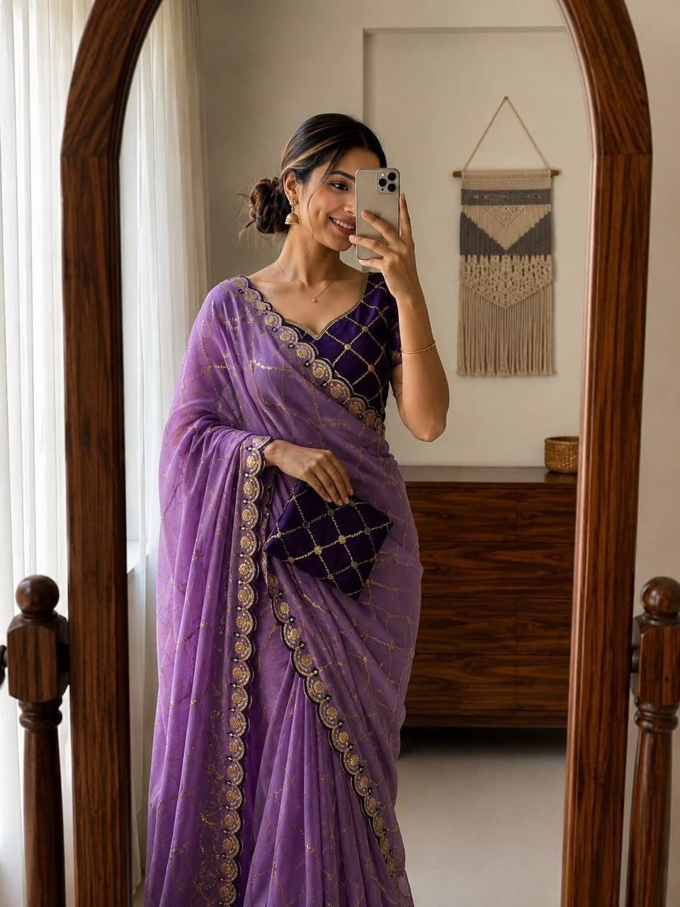 Label Tanuja-Star Georgette saree Multi Emrodairy Work With Running Blouse