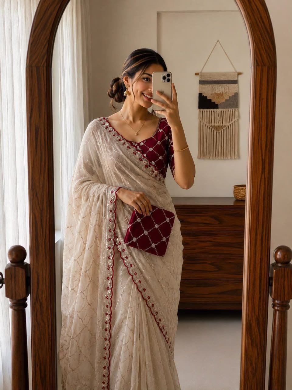 Label Tanuja-Star Georgette saree Multi Emrodairy Work With Running Blouse
