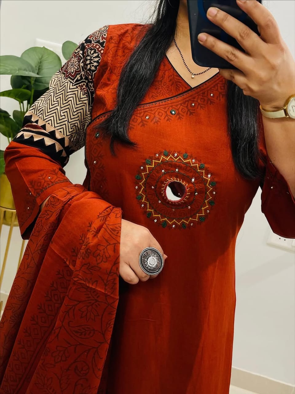 Label Tanuja-Angrakha pure dhabu cotton kutch style suit