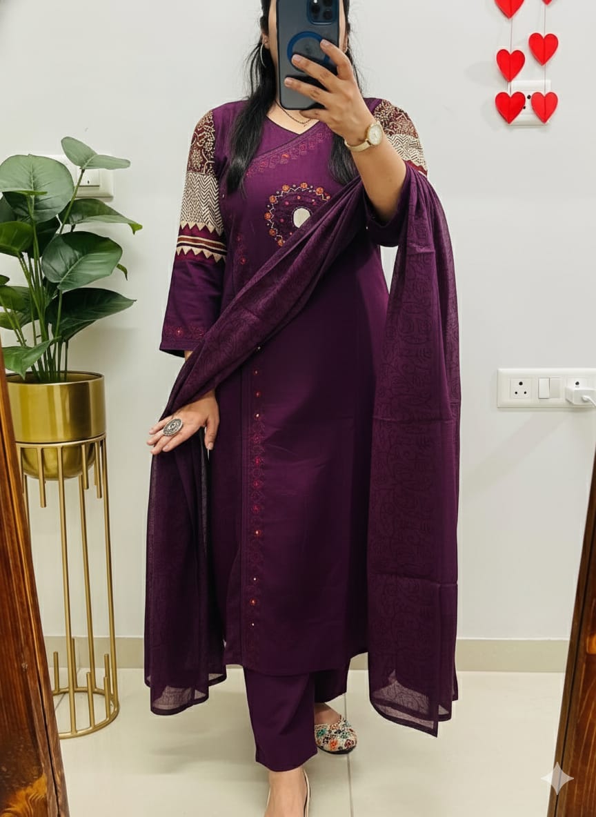 Label Tanuja-Angrakha pure dhabu cotton kutch style suit