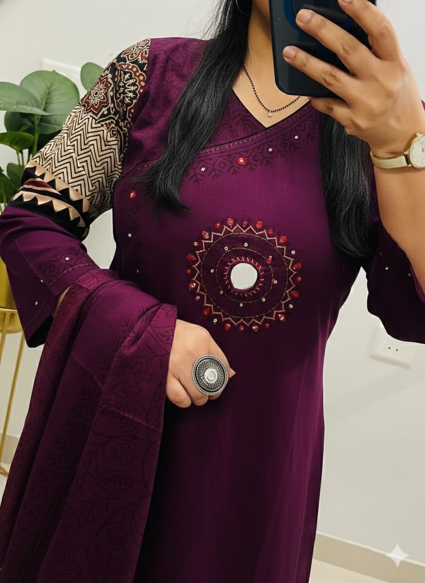 Label Tanuja-Angrakha pure dhabu cotton kutch style suit
