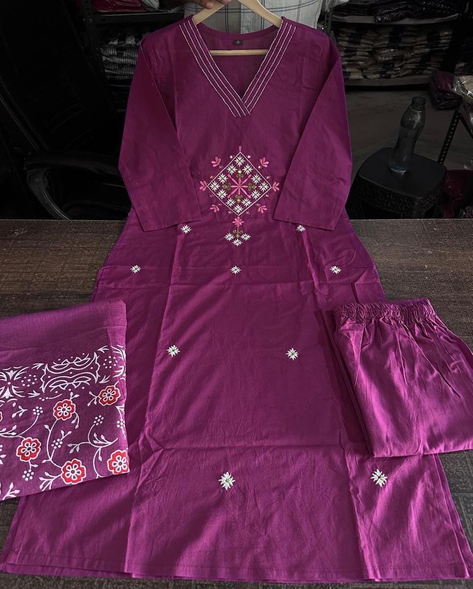 Label Tanuja-3 piece Cotton Kurti Set