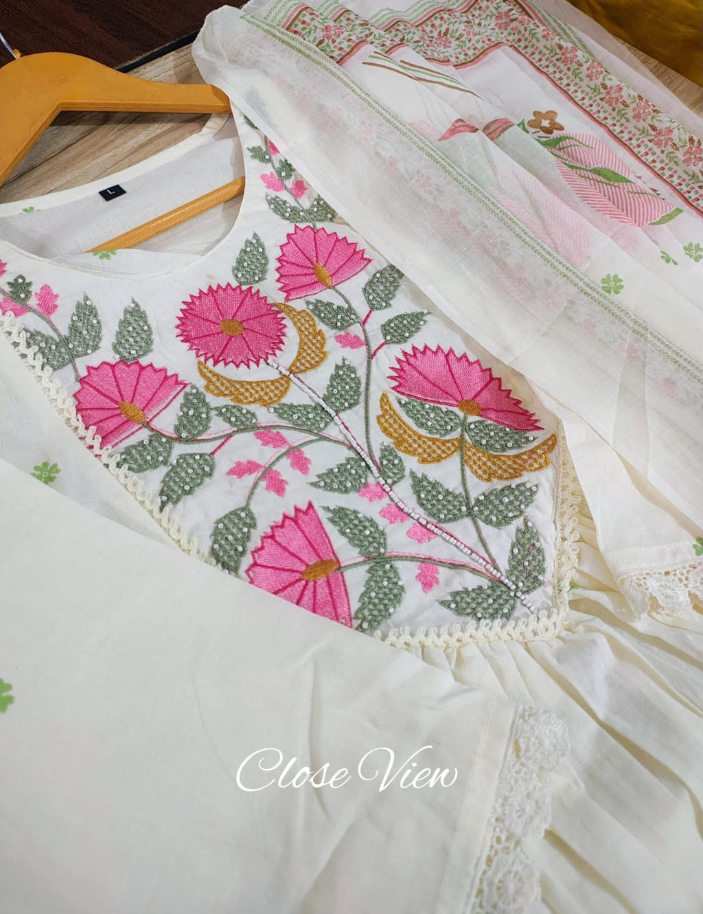 Label Tanuja-Cotton Designer Embroidered Anarkali Three Piece Set