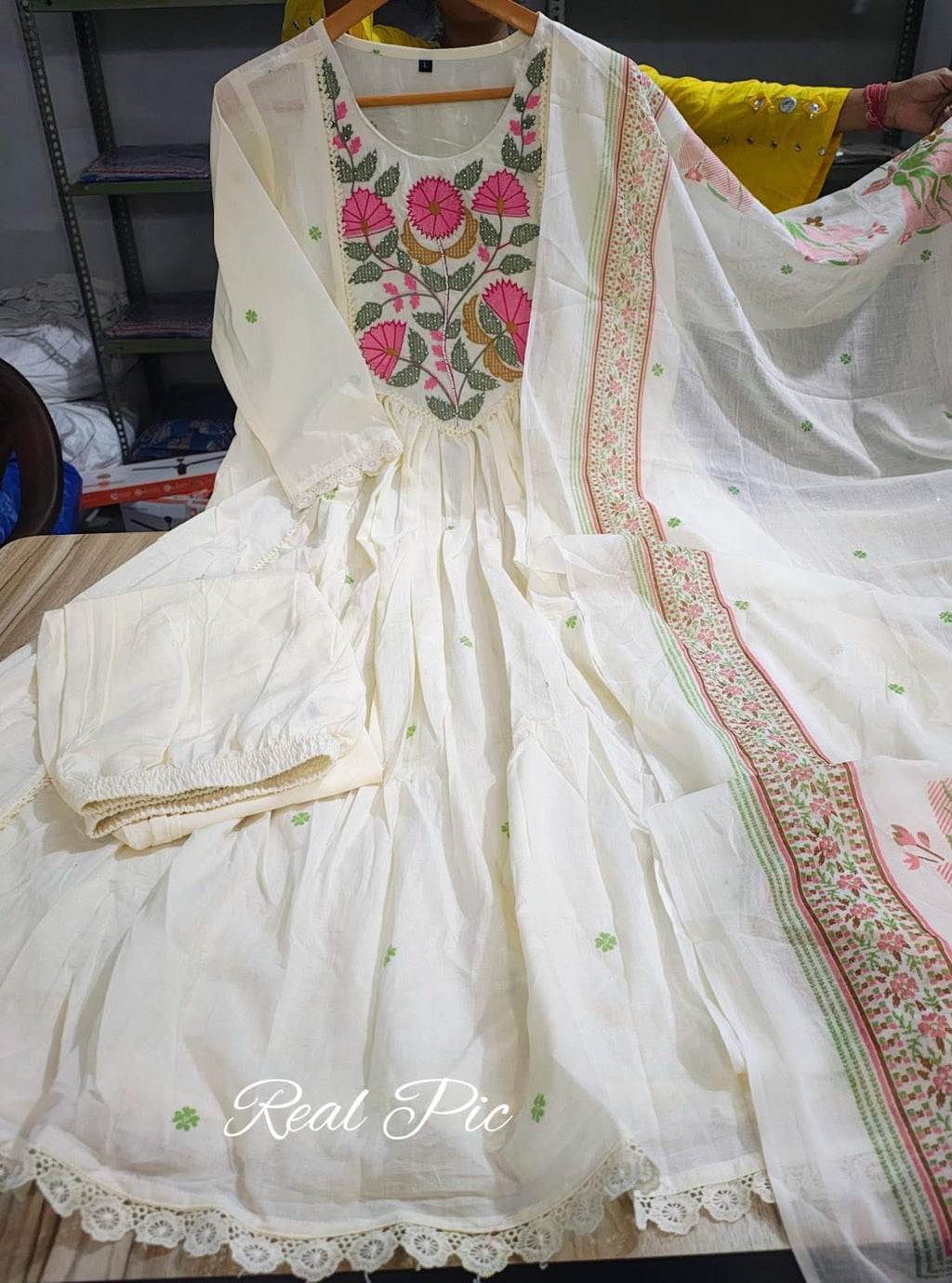 Label Tanuja-Cotton Designer Embroidered Anarkali Three Piece Set