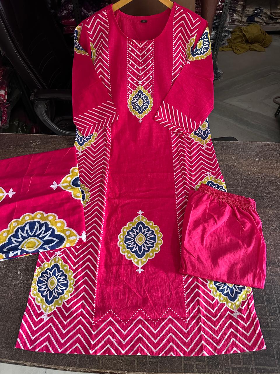 Label Tanuja-Pure fine Cotton fabric Sequence Work Kurti with Pant with cotton 100-100 Dupatta