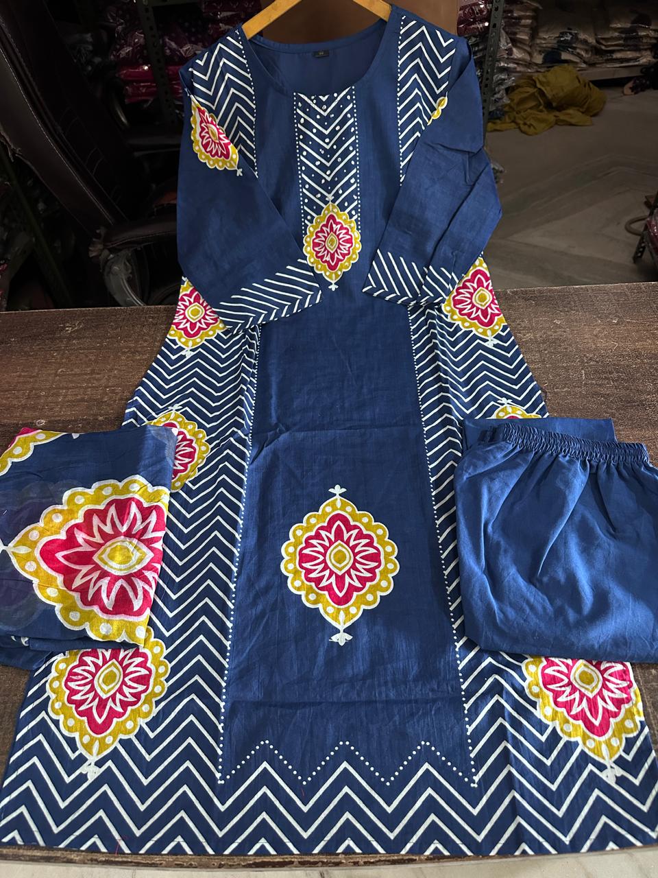 Label Tanuja-Pure fine Cotton fabric Sequence Work Kurti with Pant with cotton 100-100 Dupatta