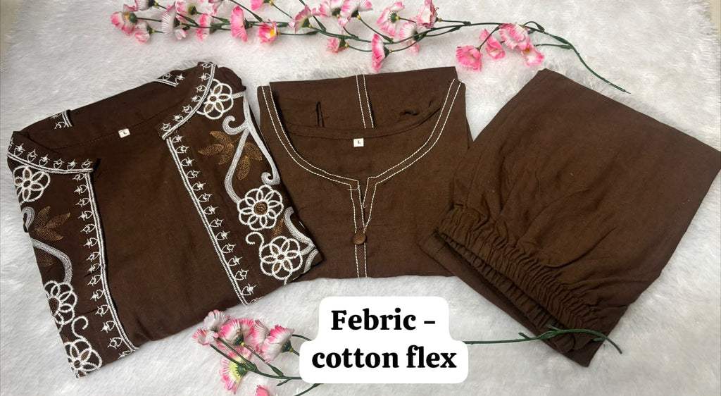 Label Tanuja- jacket style top ,inner and straight trousers, crafted in cotton flex fabric.