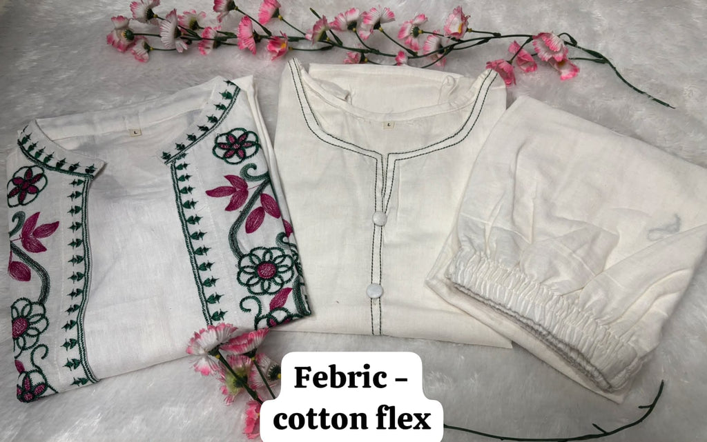 Label Tanuja- jacket style top ,inner and straight trousers, crafted in cotton flex fabric.