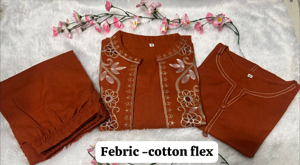 Label Tanuja- jacket style top ,inner and straight trousers, crafted in cotton flex fabric.