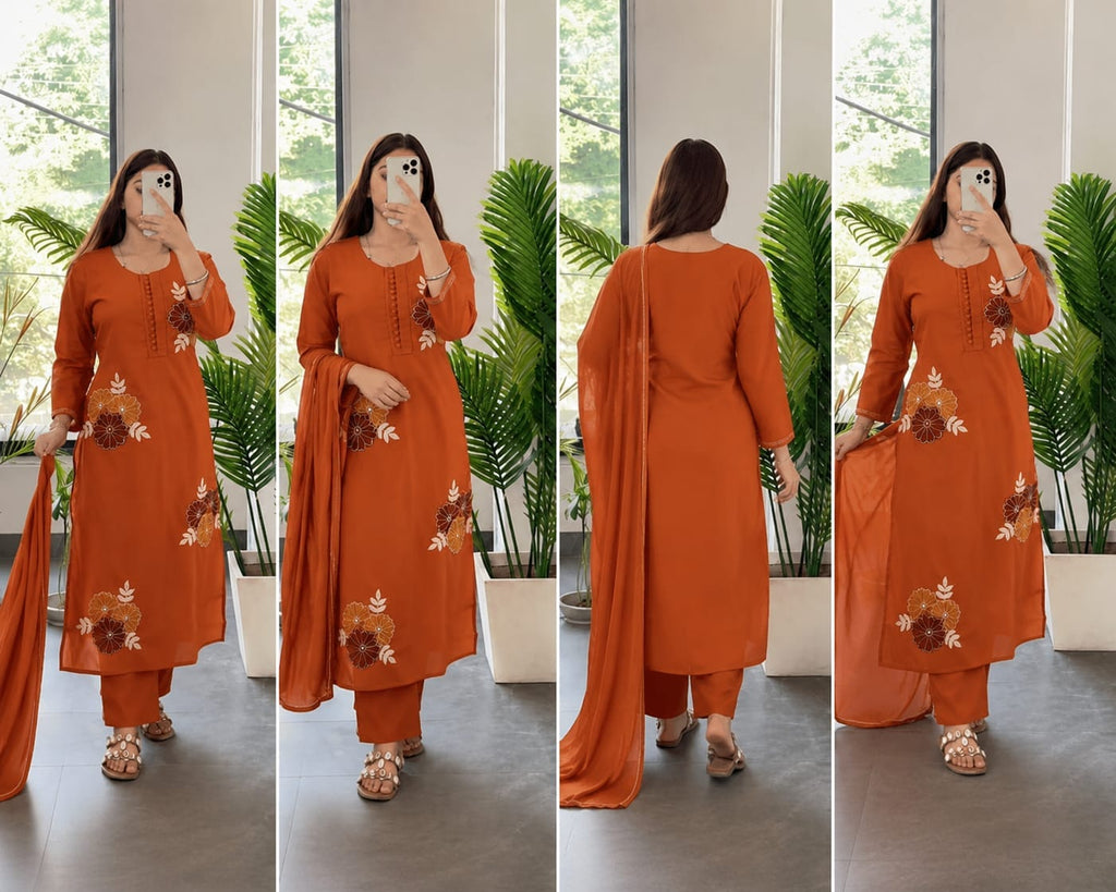 Label Tanuja-Pure cotton With embroidery Kurti with pant and mulmul dupatta